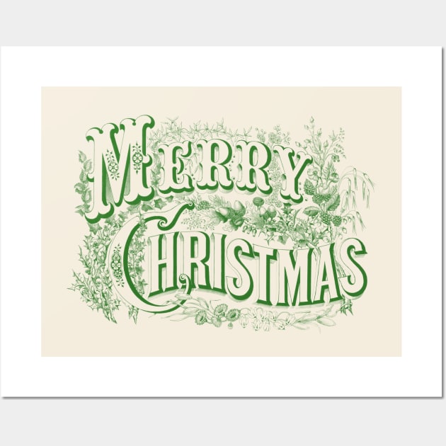 Merry Christmas Retro Floral Typography Wall Art by Biophilia